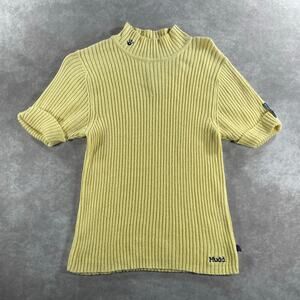 Y2K Mudd Mall Core Yellow Textured Short Sleeve Mock Neck Sweater Top
